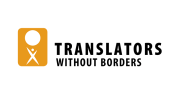Orange logo for Translators Without Borders, som forestiller en figur, der holder en jordklode over hovedet